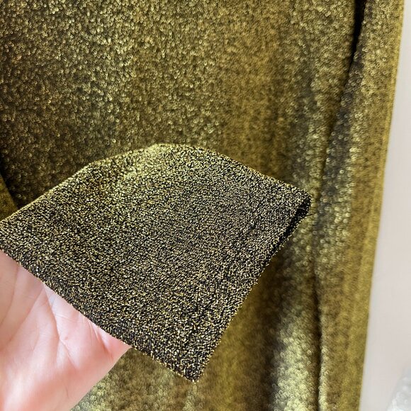 Michael Kors Sz M Black Gold Metallic Stretch Midi Dress Back Chain Long Sleeve - Picture 7 of 10